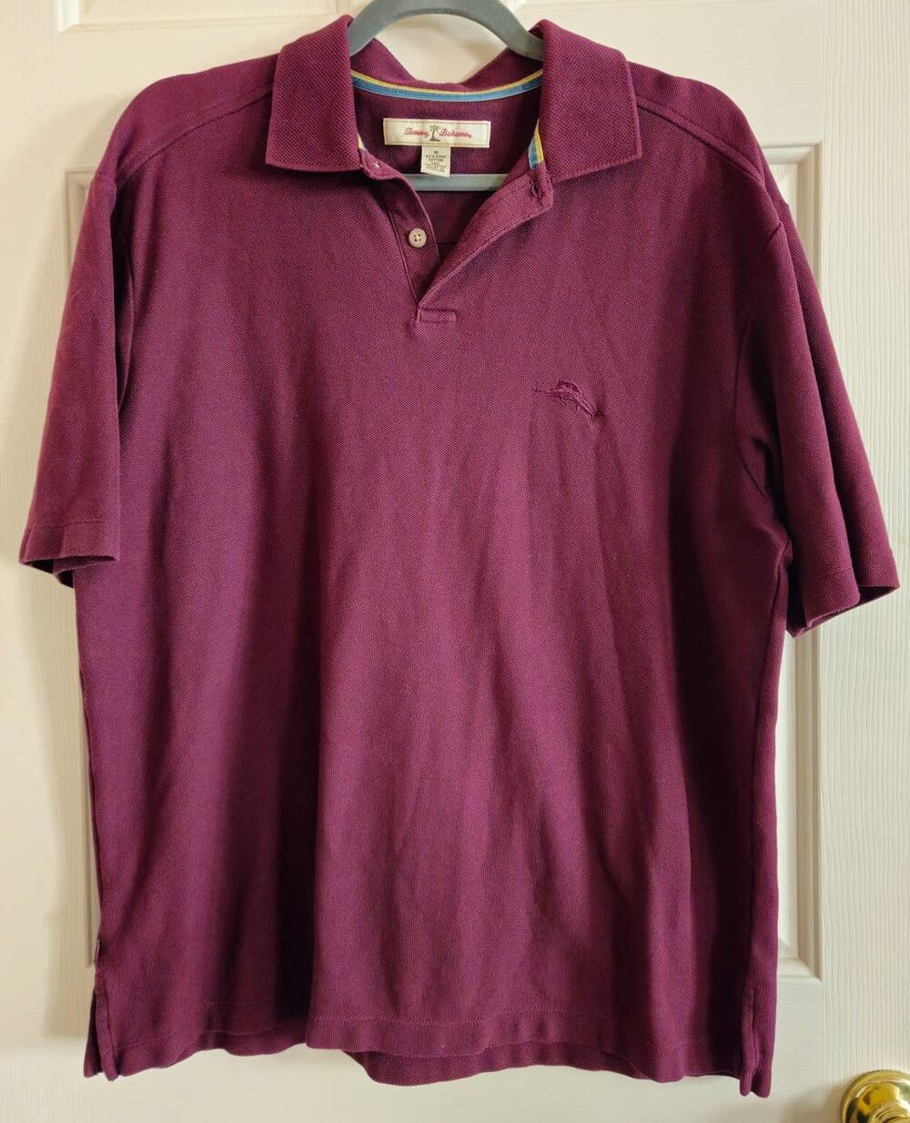 Men's Tommy Bahama Plum Short Sleeve Polo Quarter Button Size Size M Island Vaca